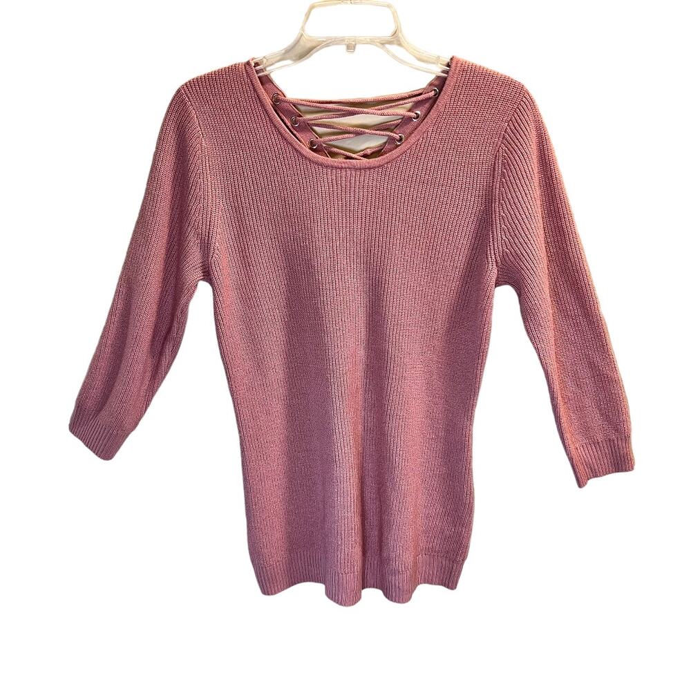 Soho New York & Company Lace Up Back Sweater 3/4 Sleeve Sz S Light Pink - Picture 3 of 12